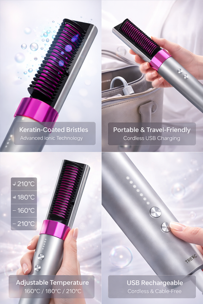 AURESTRA™ Cordless Ionic Straightening Brush – Professional Wireless Hair Smoothing Technology